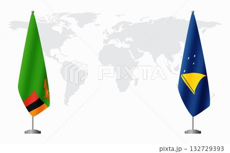 Zambia and Tokelau flags for official meeting Zambia and Tokelau flags for official meeting 132729393