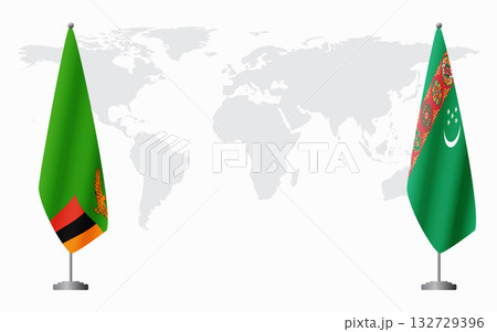 Zambia and Turkmenistan flags for official meeting Zambia and Turkmenistan flags for official meeting 132729396