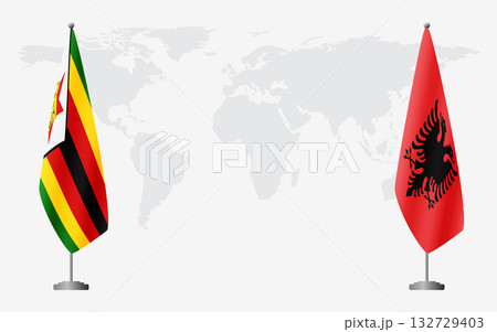 Zimbabwe and Albania flags for official meeting Zimbabwe and Albania flags for official meeting 132729403