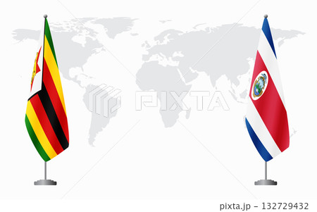 Zimbabwe and Costa Rica flags for official meeting Zimbabwe and Costa Rica flags for official meeting 132729432