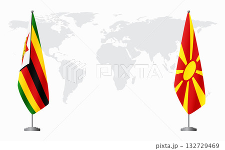 Zimbabwe and Northern Macedonia flags for official meeting 132729469