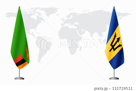 Zambia and Barbados flags for official meeting 132729511