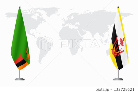 Zambia and Brunei flags for official meeting 132729521