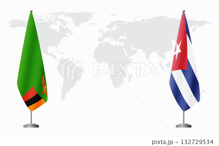 Zambia and Cuba flags for official meeting 132729534