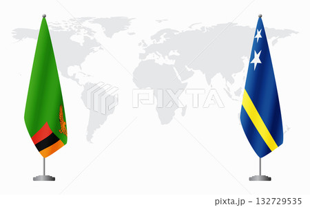 Zambia and Curacao flags for official meeting 132729535