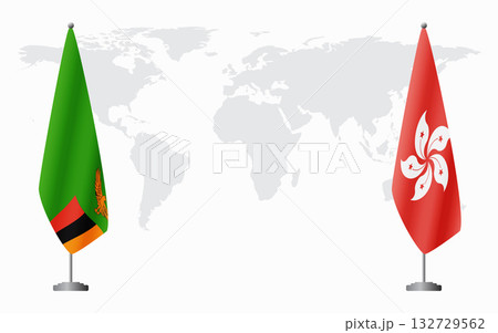 Zambia and Hong Kong flags for official meeting 132729562
