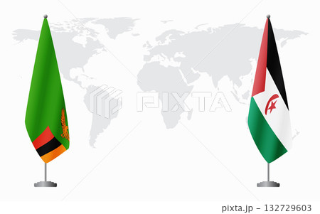 Zambia and Western Sahara flags for official meeting 132729603