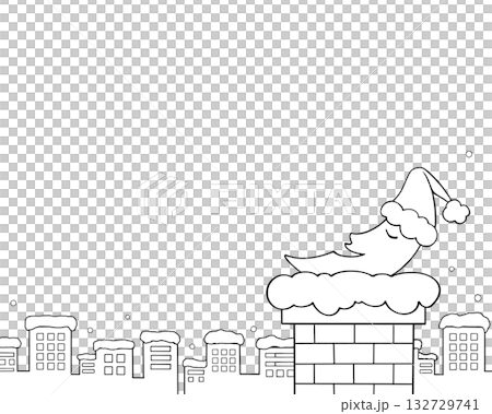A simple line drawing of a snowy cityscape and a sleeping crescent moon 132729741