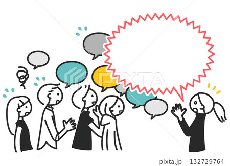 意見が飛び交う中で目立つ声　SNS議論・炎上イメージのモノクロ線画 132729764