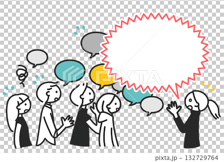 意見が飛び交う中で目立つ声　SNS議論・炎上イメージのモノクロ線画 132729764