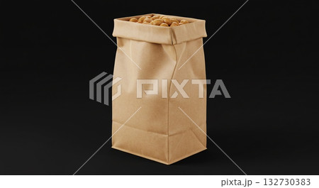 Brown Paper Bag Filled with Roasted Nuts on Black Background Brown Paper Bag Filled with Roasted Nuts on Black Background 132730383