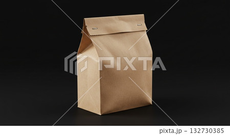 Brown Paper Bag with Folded Top on Black Background, Studio Shot 132730385