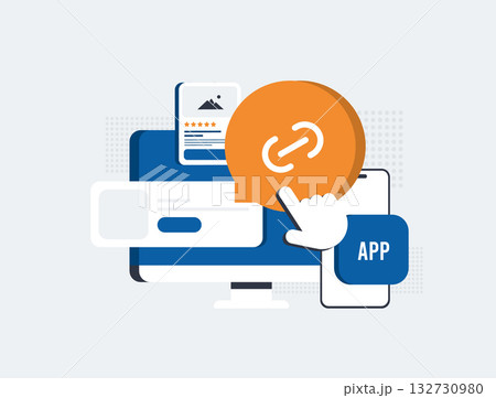 Deep linking syncs mobile app experiences with web platforms via seamless URL redirects. Universal links with cross-device navigation for optimized engagement, conversion rates, marketing performance 132730980
