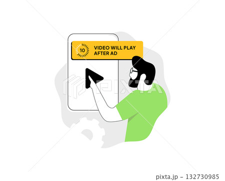 Pre-roll video ads with unskippable ad countdown timers. Targeted non-skippable content delivery, performance analytics for optimized ROI in mobile marketing and digital platforms vector illustration Pre-roll video ads with unskippable ad countdown timers. Targeted non-skippable content delivery, performance analytics for optimized ROI in mobile marketing and digital platforms vector illustration 132730985