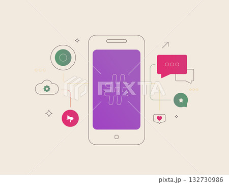 Social media automation boosts user engagement with cloud-based hashtag strategy, content scheduling. Social media marketing with performance analytics for viral growth and user interaction 132730986