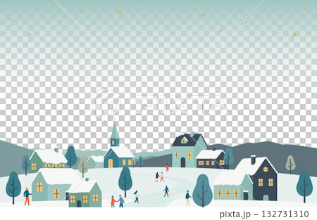 雪の町で過ごす賑やかな人々の冬景色イラスト 132731310