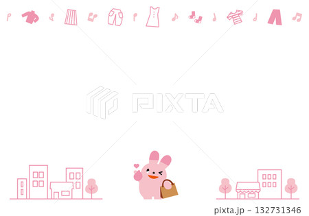 指ハートをする買い物うさぎと街のフレーム 132731346