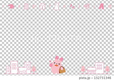 指ハートをする買い物うさぎと街のフレーム 132731346
