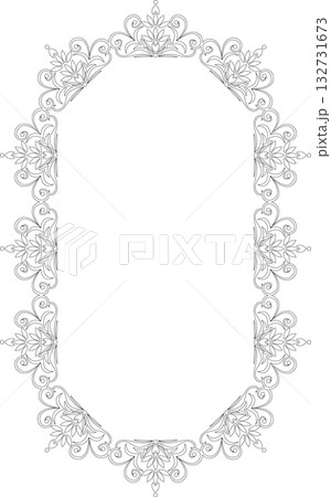 ビンテージカリグラフィ風フレーム素材170<飾り罫・飾り枠・縦位置・モノクロの線画> ビンテージカリグラフィ風フレーム素材170<飾り罫・飾り枠・縦位置・モノクロの線画> 132731673