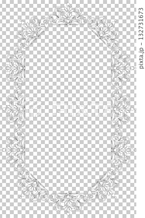 ビンテージカリグラフィ風フレーム素材170<飾り罫・飾り枠・縦位置・モノクロの線画> ビンテージカリグラフィ風フレーム素材170<飾り罫・飾り枠・縦位置・モノクロの線画> 132731673