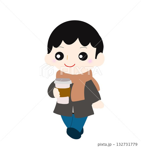 ホットドリンクを持って歩く男性 ホットドリンクを持って歩く男性 132731779