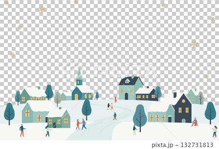 Illustration of a winter cityscape with falling snowflakes Illustration of a winter cityscape with falling snowflakes 132731813