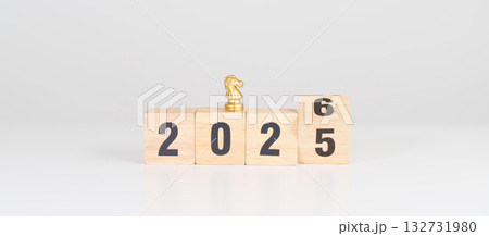 Happy New Year 2025 change to 2026 year block with horse chess. Year of the Horse, animals of the Chinese zodiac, horoscope, success and good fortune Happy New Year 2025 change to 2026 year block with horse chess. Year of the Horse, animals of the Chinese zodiac, horoscope, success and good fortune 132731980