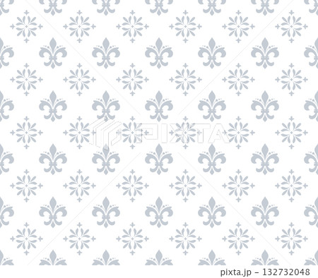 Wallpaper in the style of Baroque. White and gray floral ornament. Seamless vector background. Graphic pattern for fabric, wallpaper, packaging. Ornate Damask flower illustration Wallpaper in the style of Baroque. White and gray floral ornament. Seamless vector background. Graphic pattern for fabric, wallpaper, packaging. Ornate Damask flower illustration 132732048