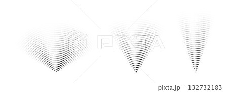 Dotted sound wave signal set. Radial radio or music audio icon collection. Rippled radar vibration element sign bundle. Black dashed curved impulse pack. Fading echo soundwave symbols. Vector Dotted sound wave signal set. Radial radio or music audio icon collection. Rippled radar vibration element sign bundle. Black dashed curved impulse pack. Fading echo soundwave symbols. Vector 132732183
