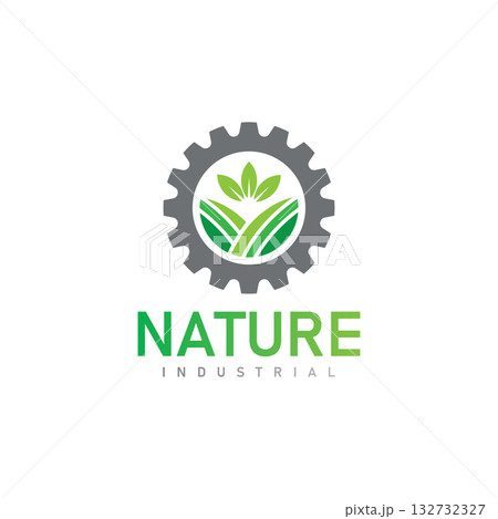 nature technology logo  leaf and gear machine vector  agriculture logo template icon  eco tech logo 132732327