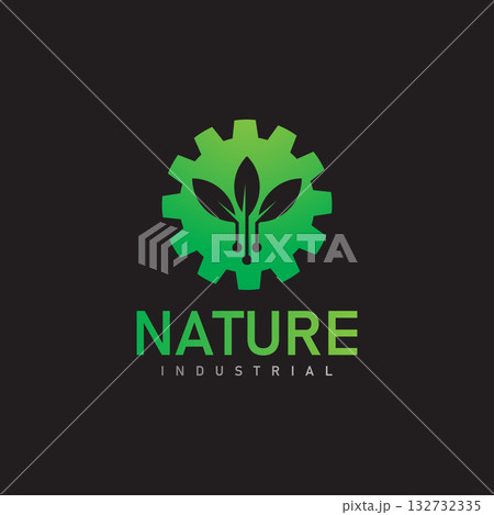 nature technology logo  leaf and gear machine vector  agriculture logo template icon  eco tech logo 132732335
