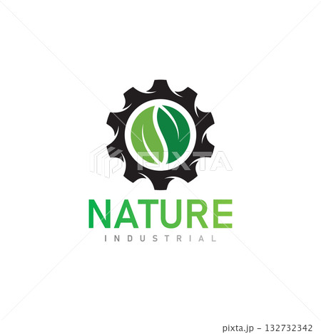 nature technology logo  leaf and gear machine vector  agriculture logo template icon  eco tech logo 132732342