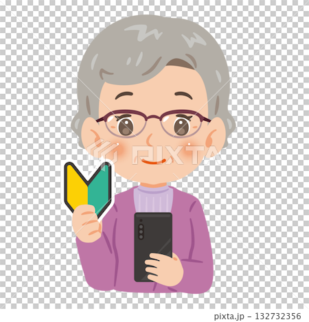Senior woman who is new to smartphones Upper body illustration 132732356