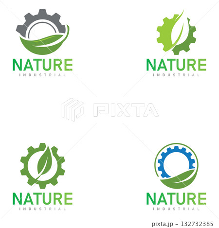 Set of nature technology logo  leaf and gear machine vector  agriculture logo template icon  eco tech logo 132732385