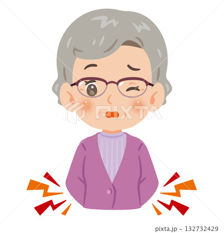 腰痛に悩むシニア女性　上半身イラスト 132732429