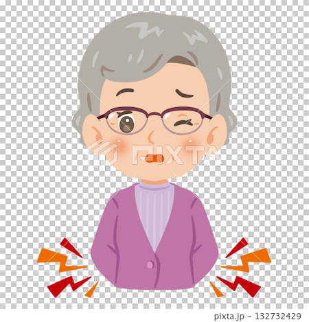 Senior woman suffering from back pain, upper body illustration 132732429