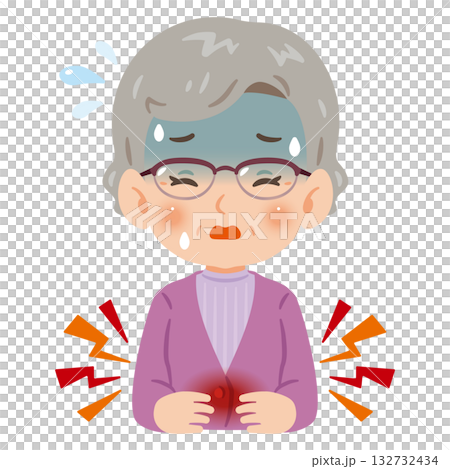 老年婦女腹痛 上半身插圖 老年婦女腹痛 上半身插圖 132732434