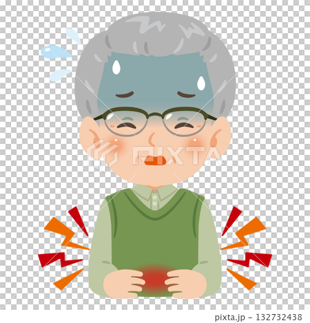 腹痛で苦しむシニア男性　上半身イラスト 132732438