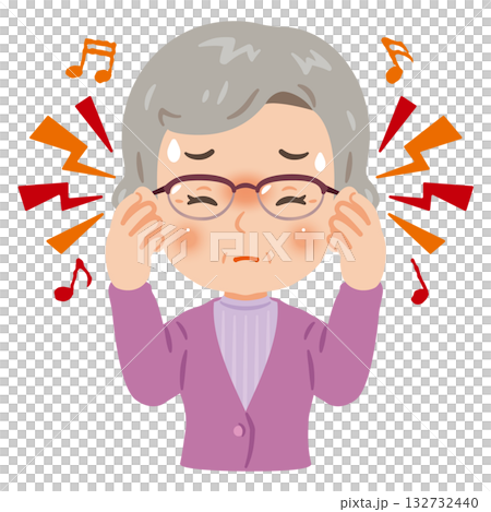 Senior woman suffering from tinnitus upper body illustration Senior woman suffering from tinnitus upper body illustration 132732440