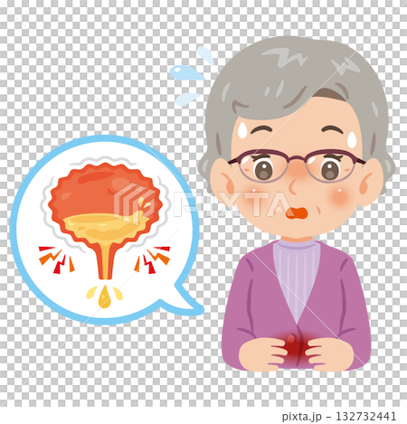 尿もれ悩むシニア女性　上半身イラスト 132732441