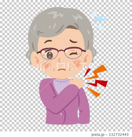 老年婦女肩部僵硬的上半身插圖 老年婦女肩部僵硬的上半身插圖 132732443