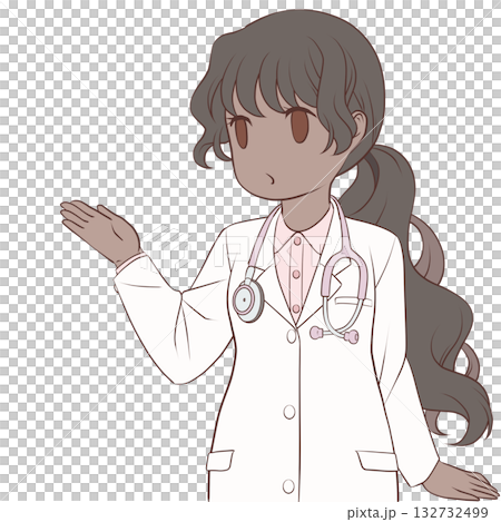 手で示して案内する可愛い女性医師。説明する若い女性のクリップアート 132732499