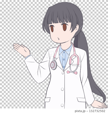 A cute female doctor pointing and guiding. Clip art of a young woman explaining A cute female doctor pointing and guiding. Clip art of a young woman explaining 132732502