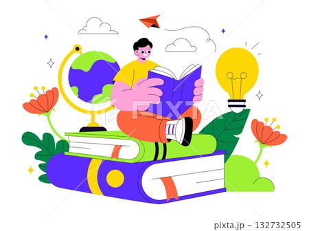 Book Week Events Vector Illustration with People Reading and Students Studying Textbooks for Literacy in a Flat Style Cartoon Background 132732505