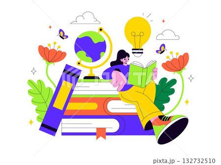 Book Week Events Vector Illustration with People Reading and Students Studying Textbooks for Literacy in a Flat Style Cartoon Background Book Week Events Vector Illustration with People Reading and Students Studying Textbooks for Literacy in a Flat Style Cartoon Background 132732510