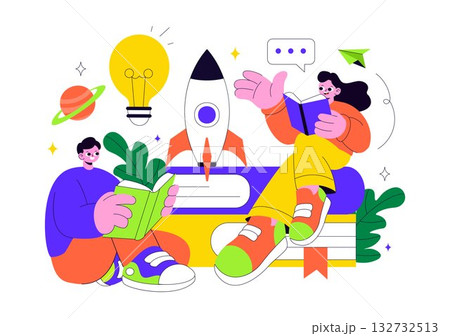 Book Week Events Vector Illustration with People Reading and Students Studying Textbooks for Literacy in a Flat Style Cartoon Background 132732513