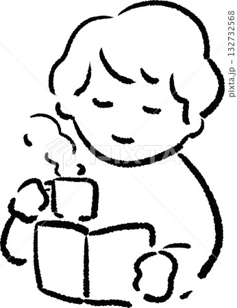 コーヒーを片手に本を読む人のイラスト 132732568