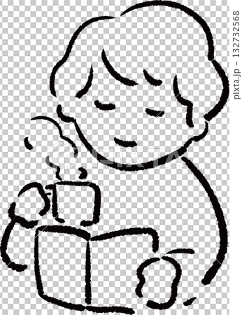 コーヒーを片手に本を読む人のイラスト 132732568