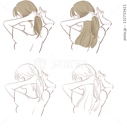 ヘアケアをしている女性のイラスト ヘアケアをしている女性のイラスト 132733421