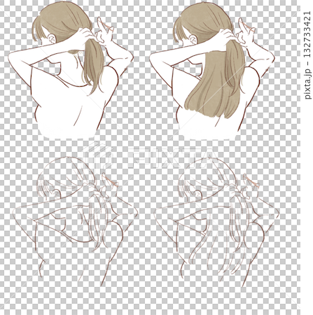 ヘアケアをしている女性のイラスト ヘアケアをしている女性のイラスト 132733421